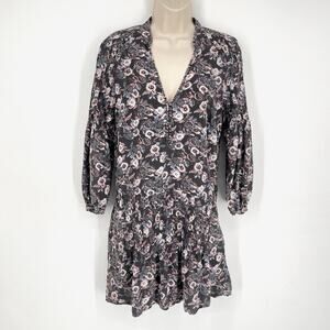 Veronica Beard Silk Palmetto Pintuck Mini Dress Sz 6 Multicolor Floral V-Neck
